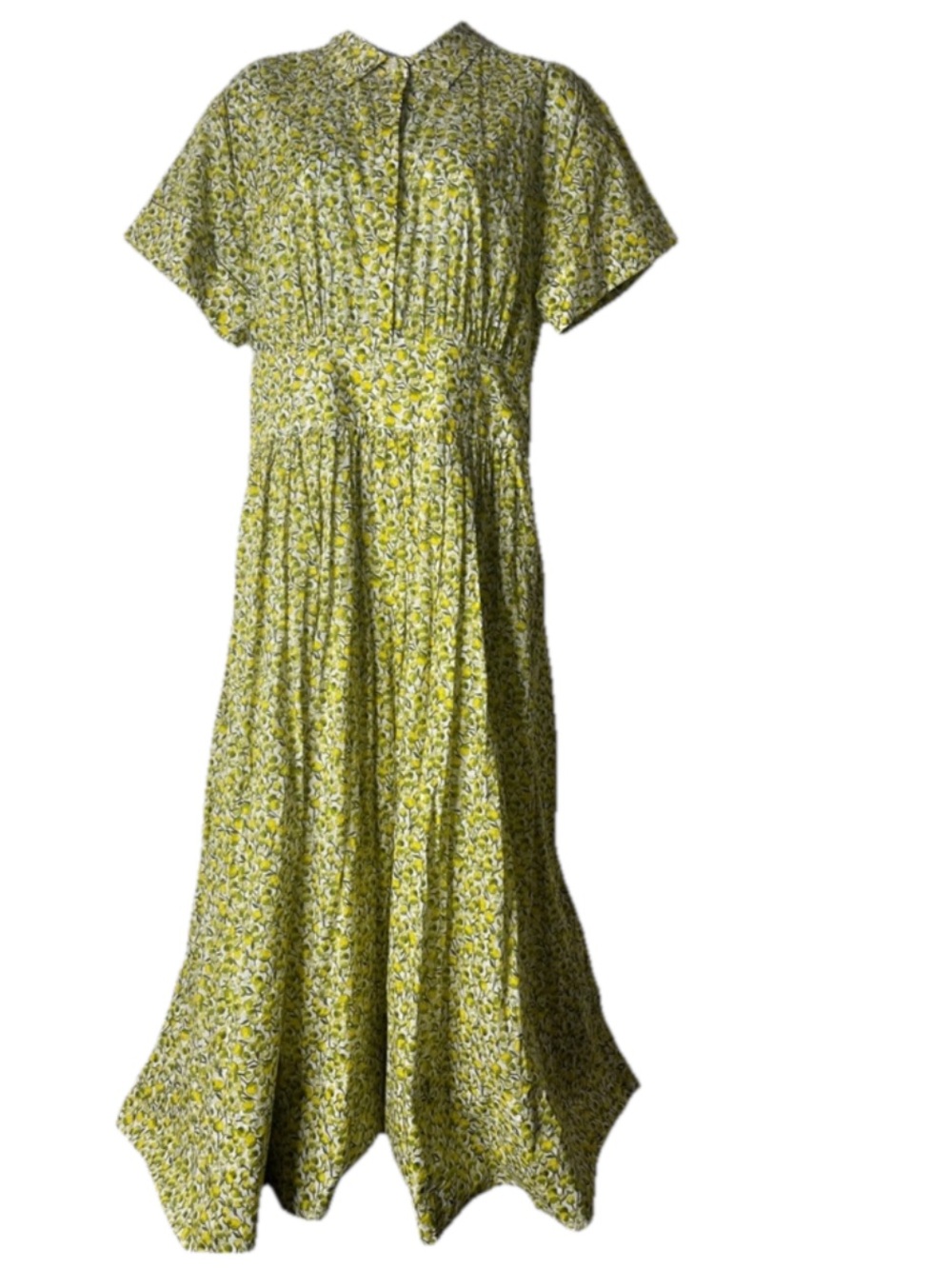J.Crew Liberty London Eliza’s Yellow Fitted Waist Midi Shirtdress Floral 10
